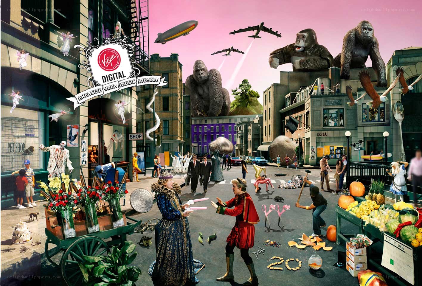 Surreal city street scene