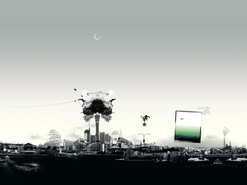 Surreal cityscape collage