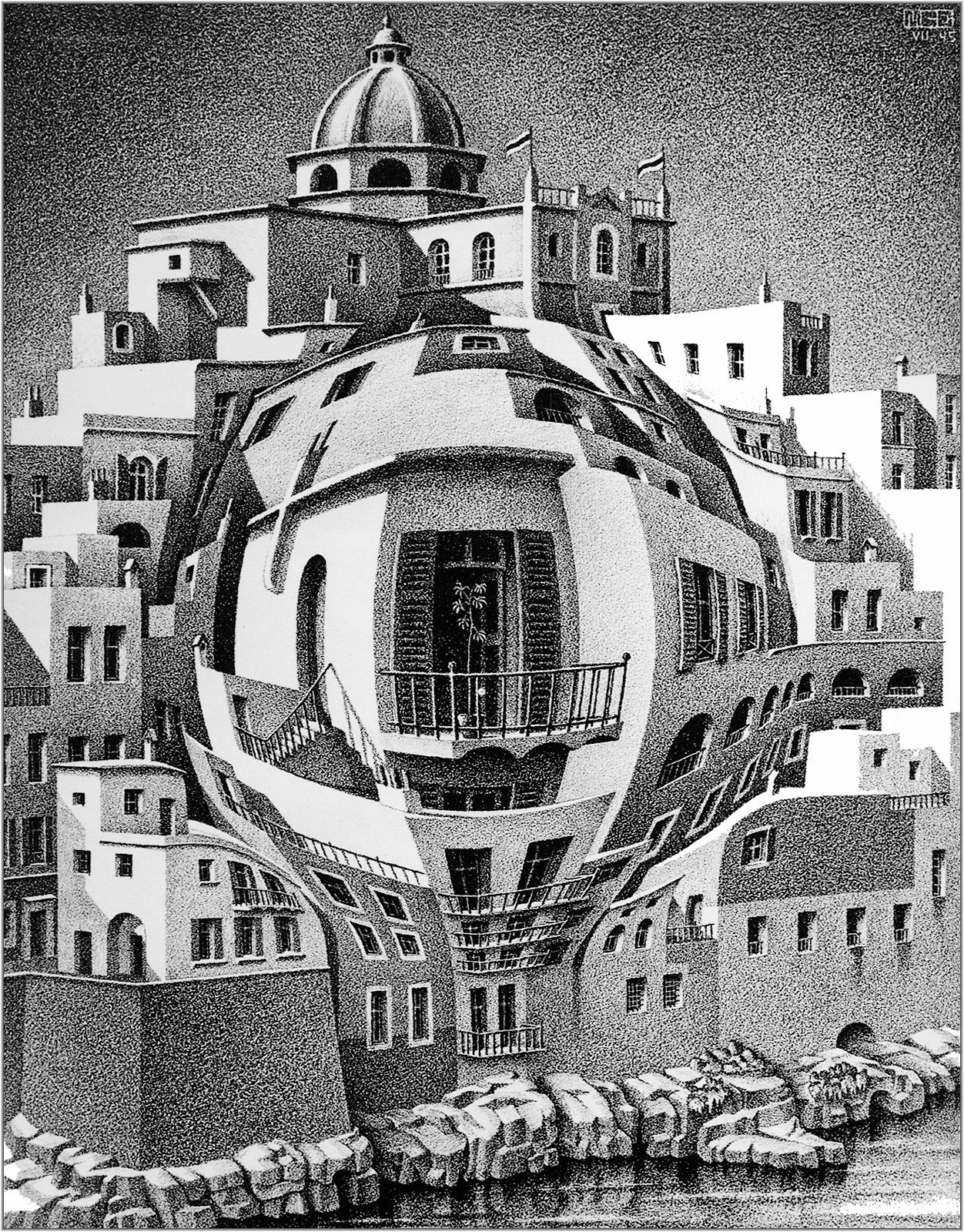 Surreal cityscape with dome