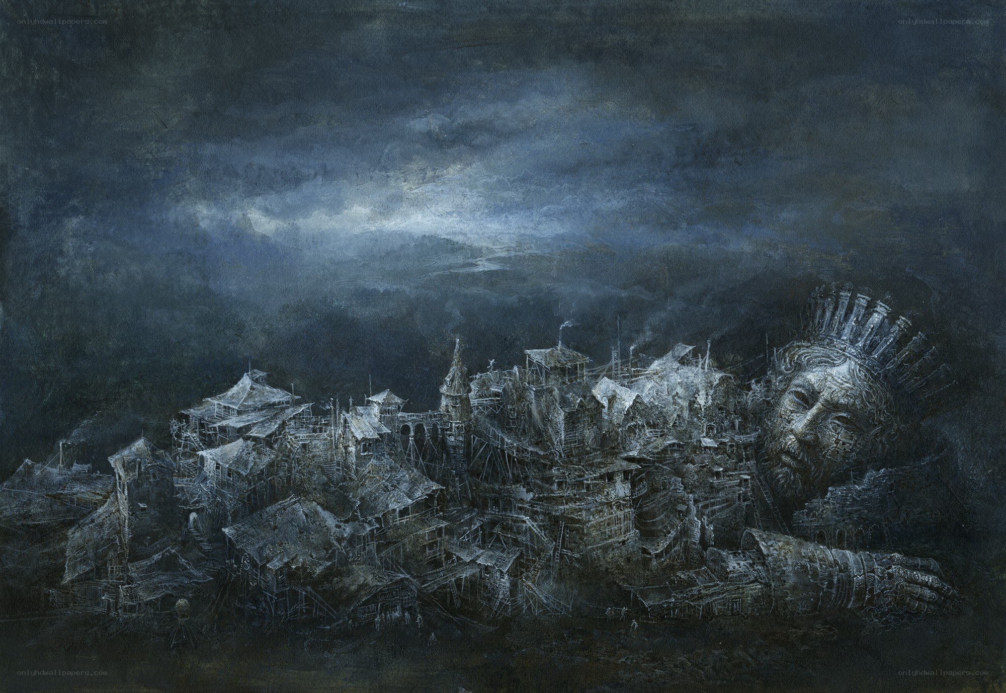 Surreal cityscape with giant head