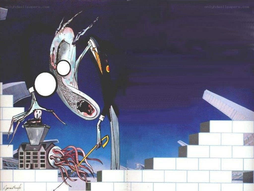 Surreal cityscape with monstrous figures