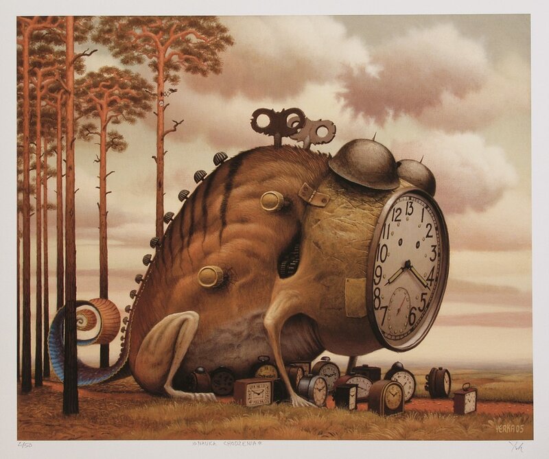 Surreal Clock Monster in Forest