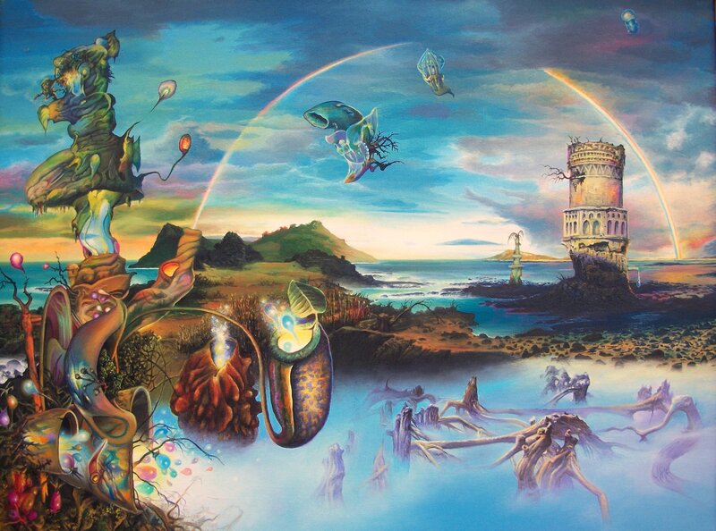 Surreal coastal fantasy landscape