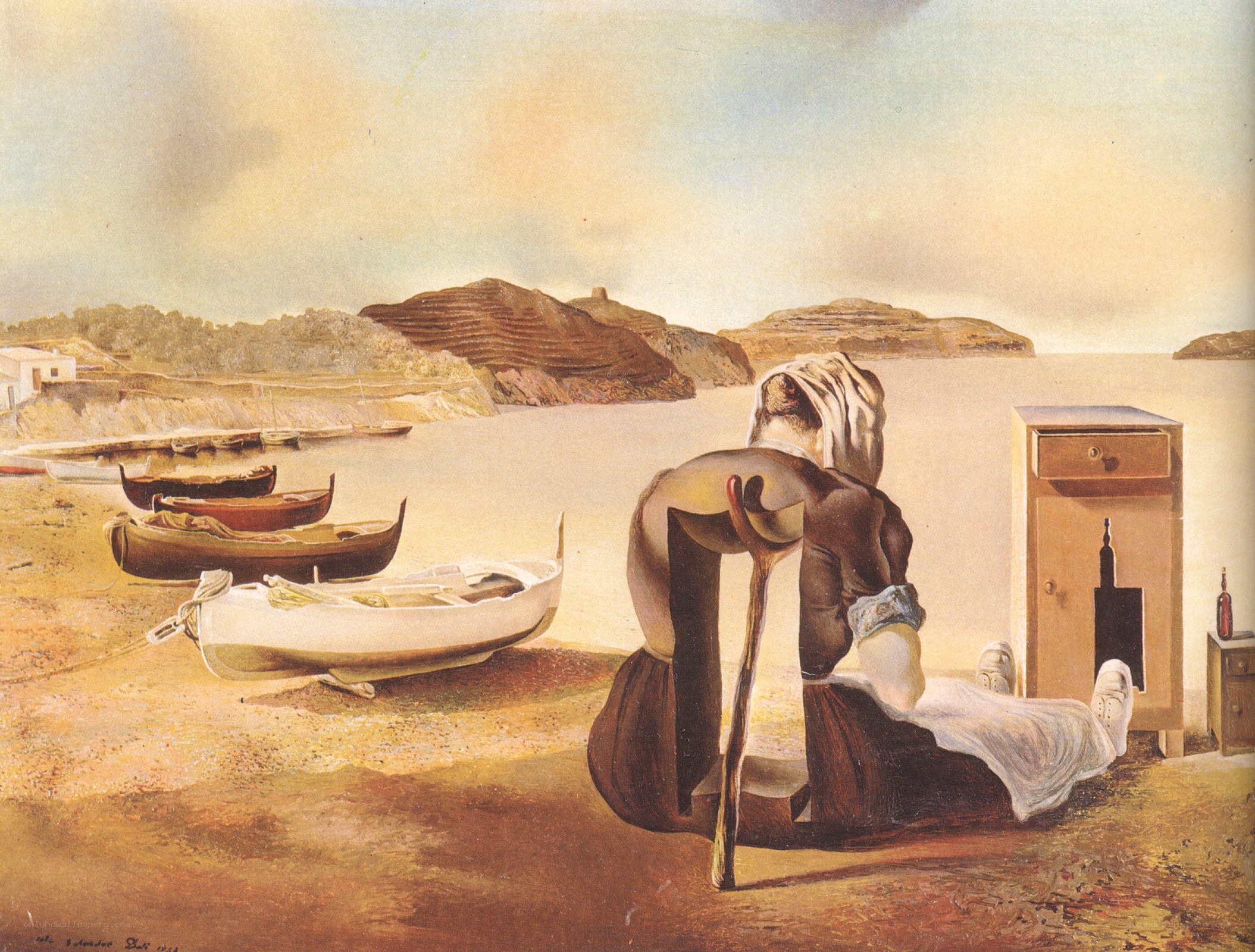 Surreal coastal scene with figure