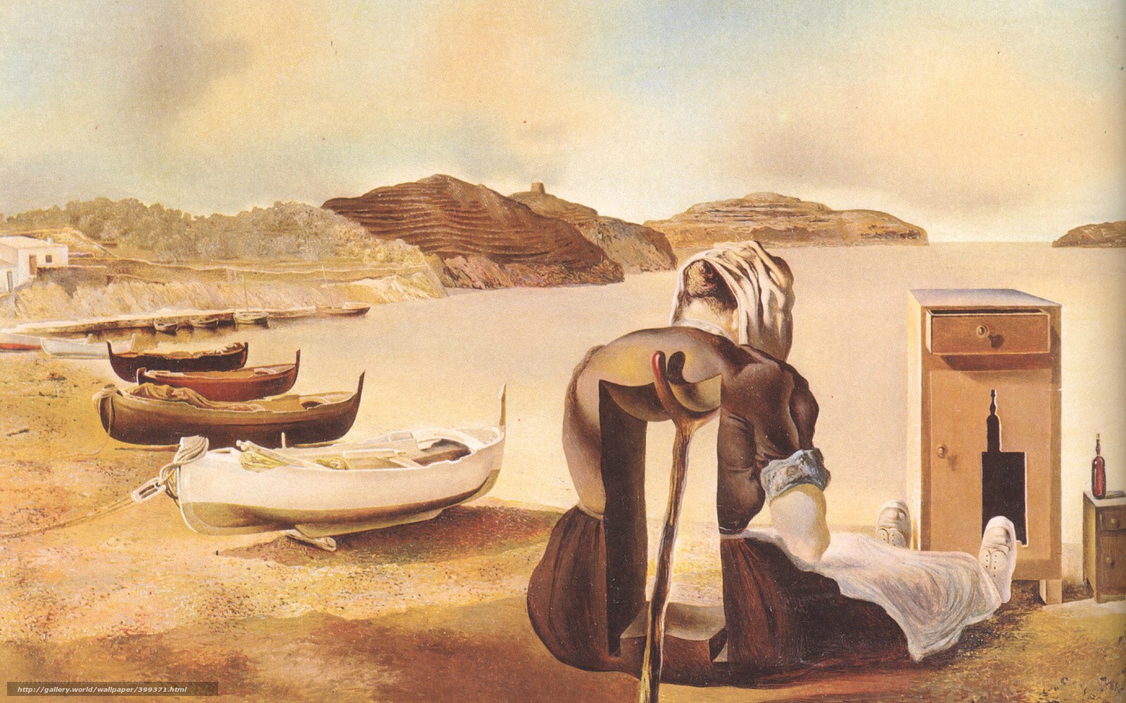 Surreal coastal scene with figure
