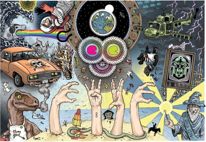 Surreal collage with hands and symbols