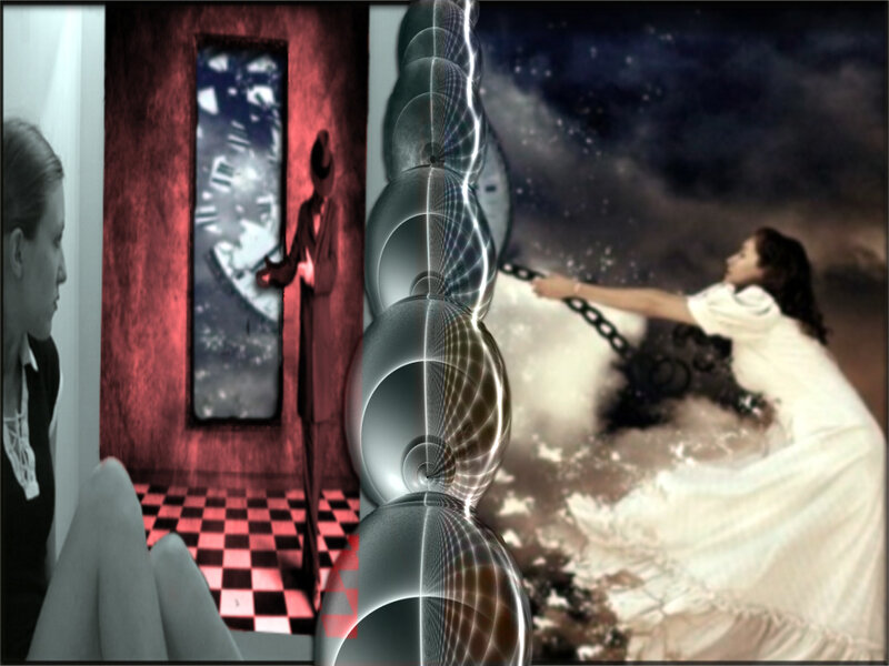surreal collage with time and struggle