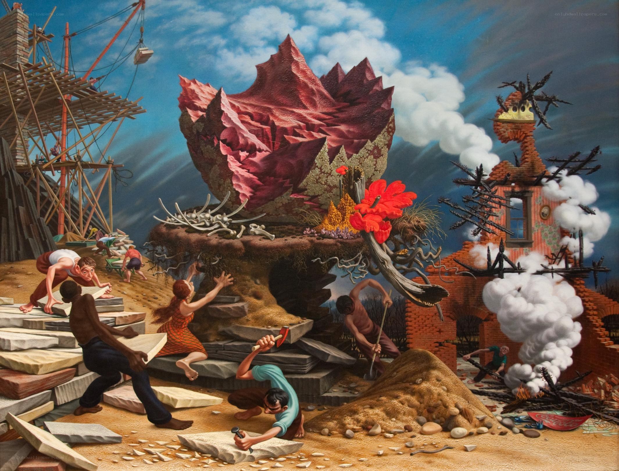 Surreal construction scene