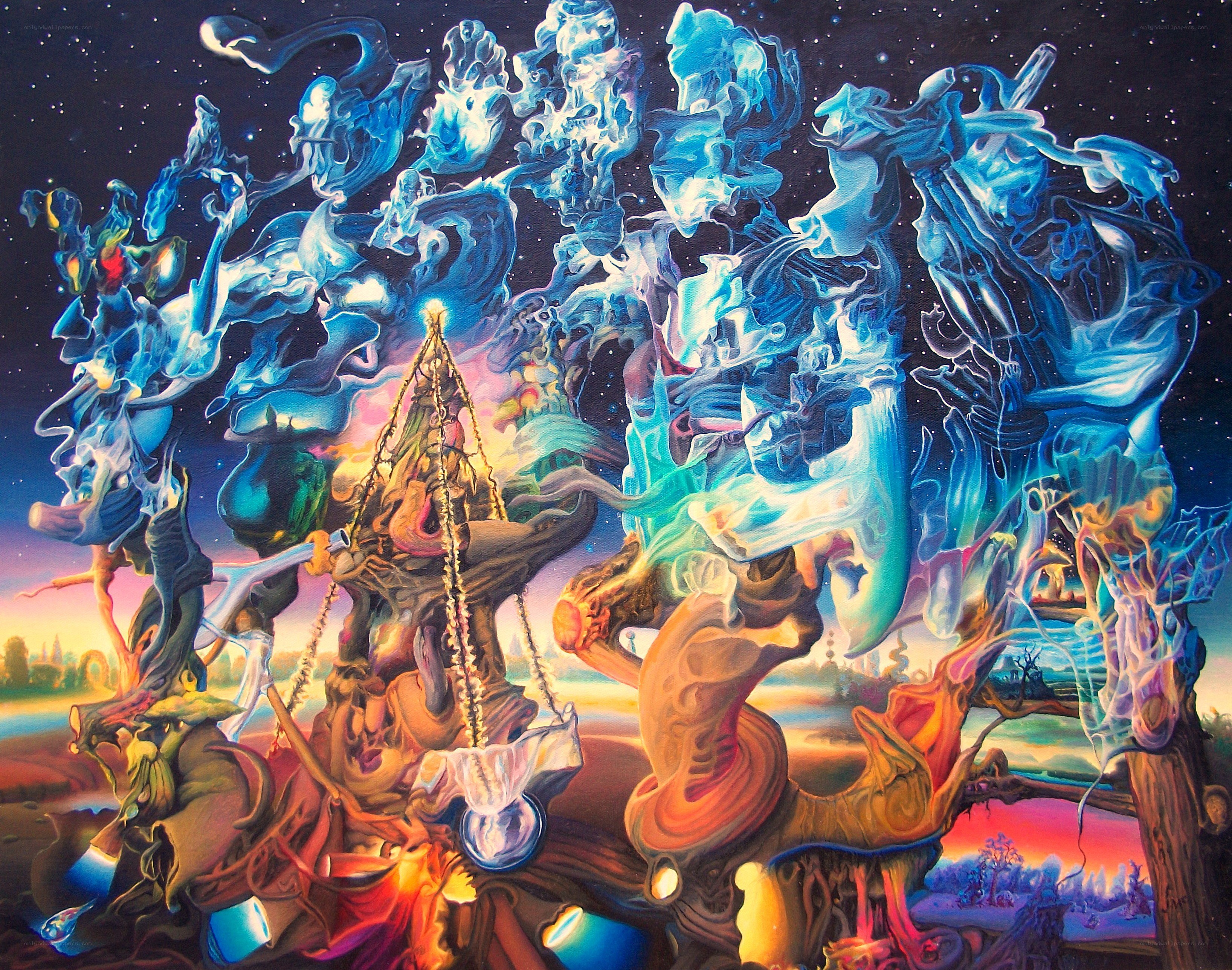 Surreal cosmic landscape painting