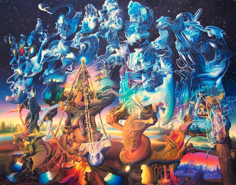 Surreal cosmic landscape painting