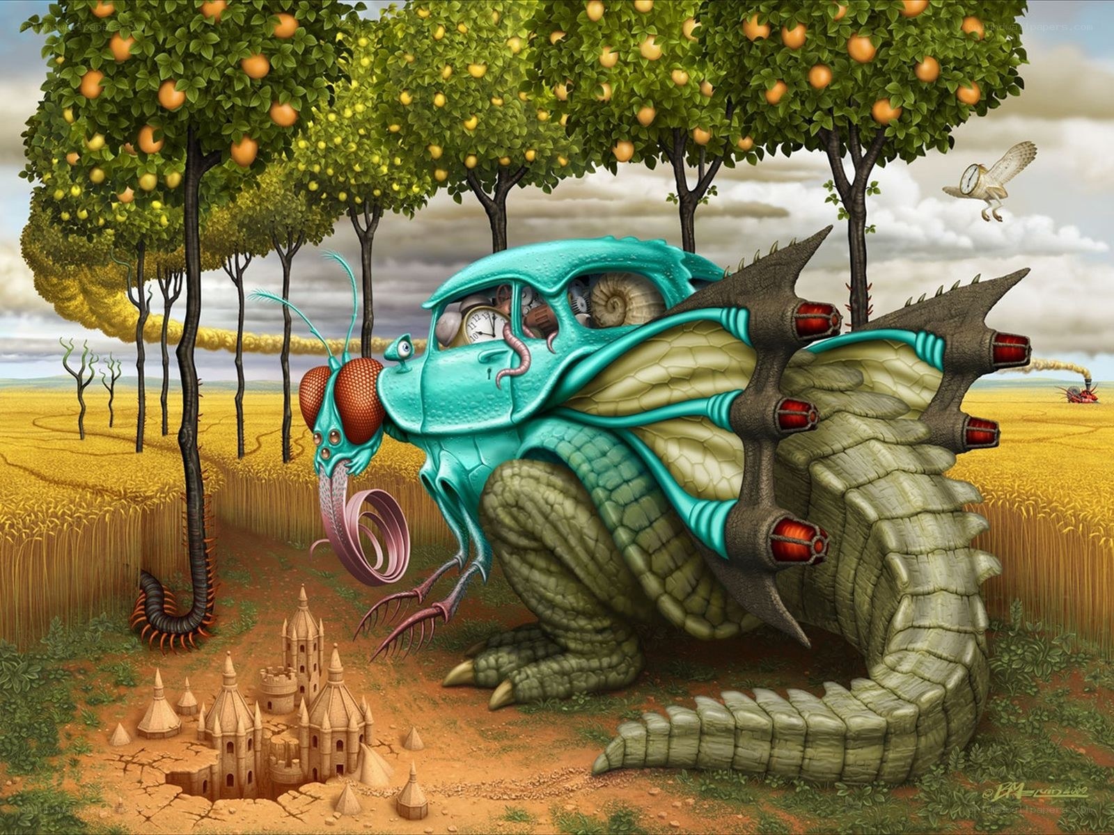 Surreal creature in a fantasy landscape