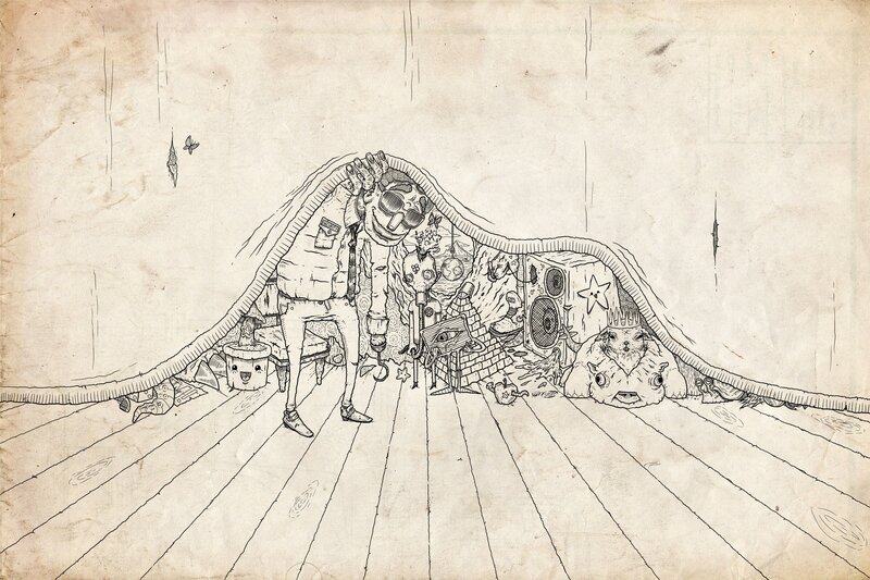 surreal creature in a room