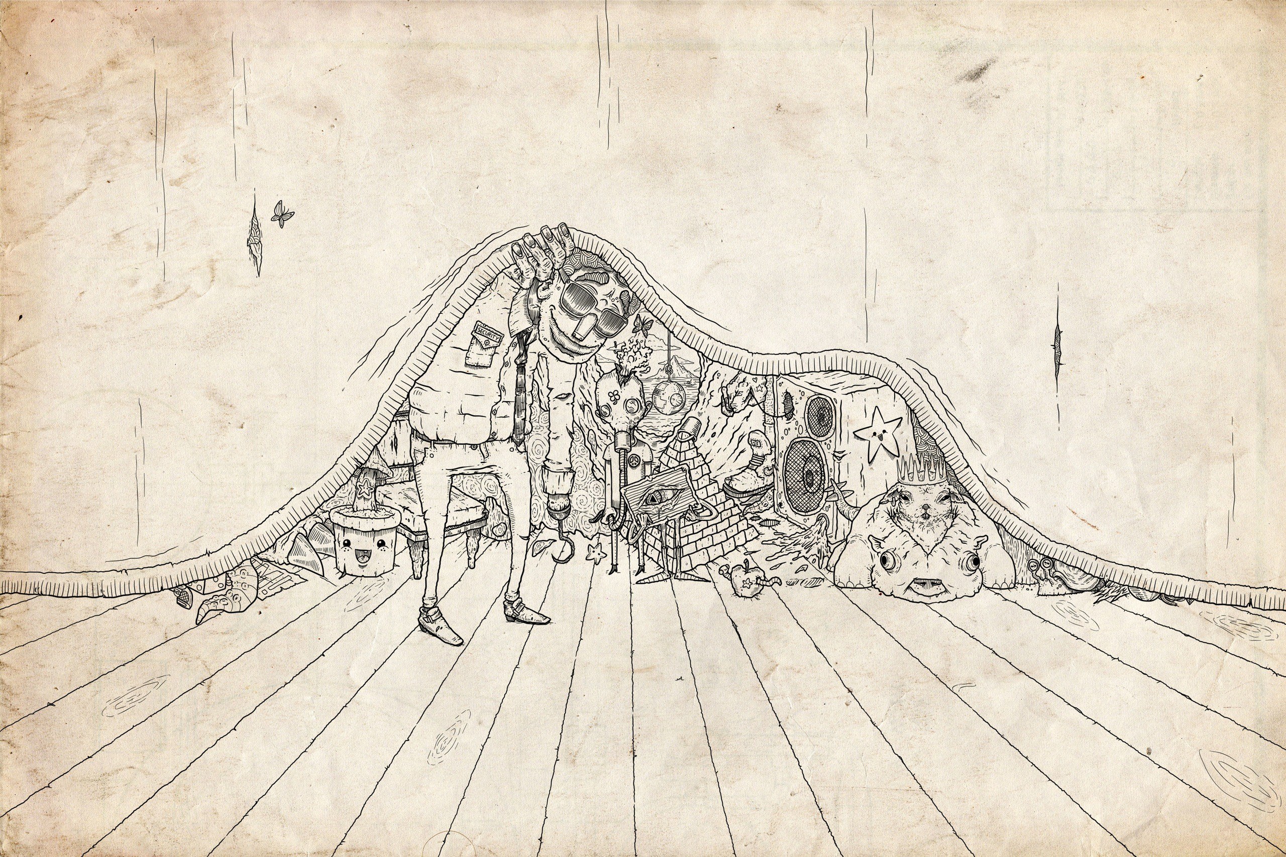 surreal creature in a room