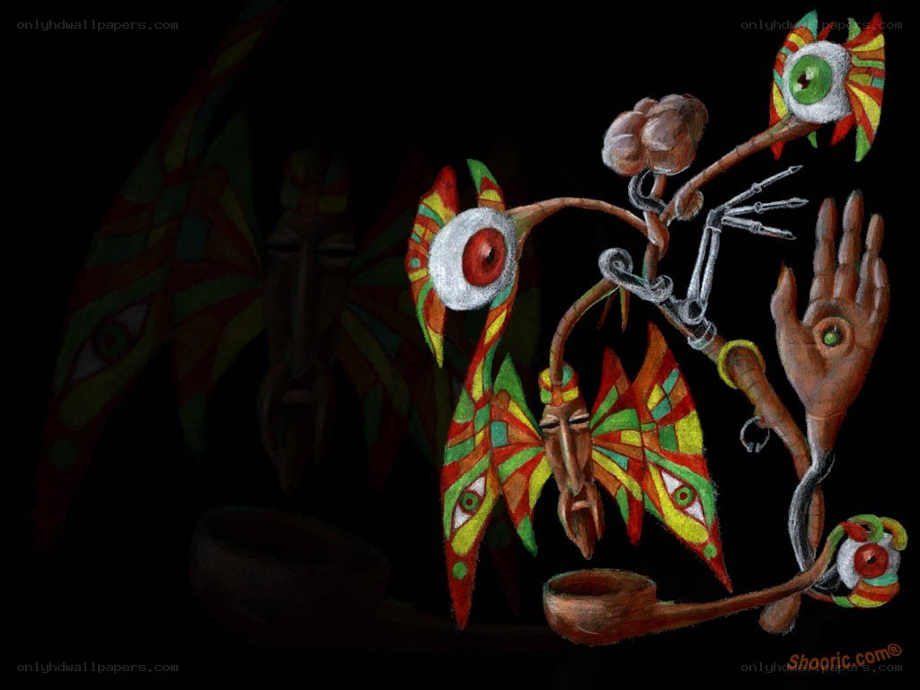 Surreal creature with eyes and hand