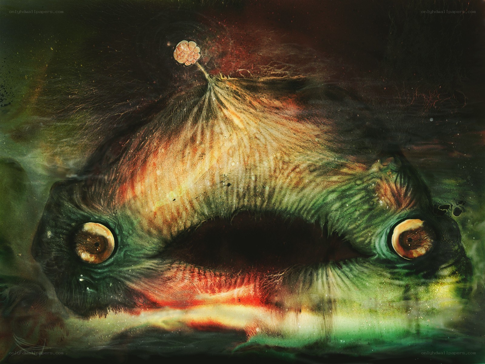 Surreal creature with glowing eyes