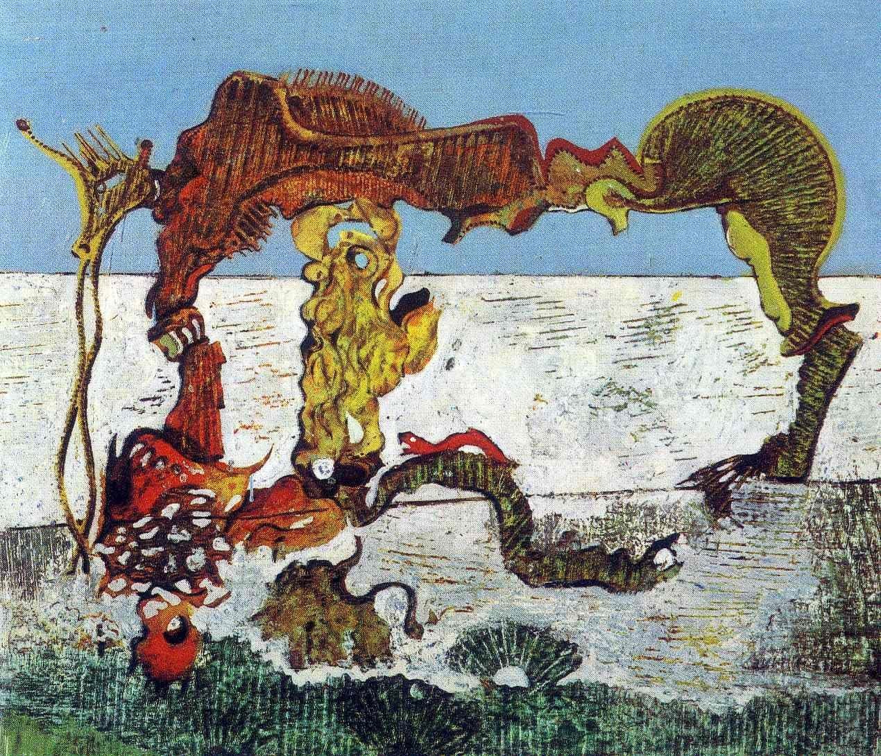 Surreal creatures in a barren landscape