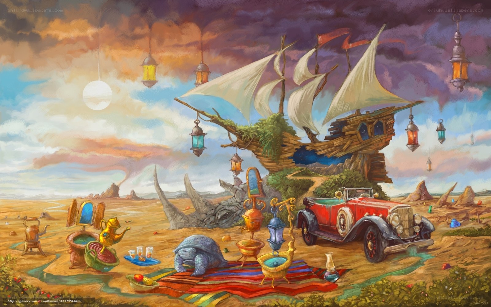 Surreal desert fantasy scene