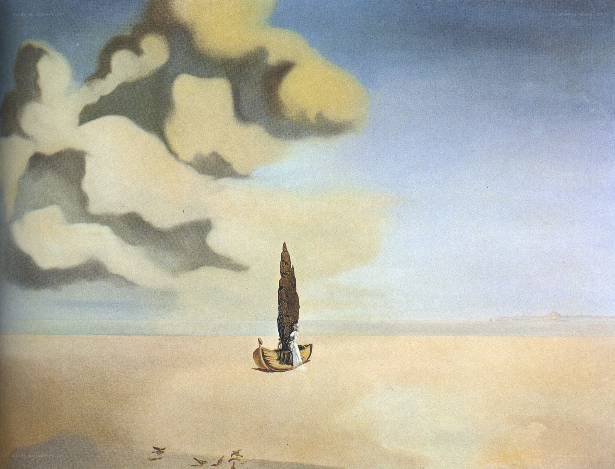 Surreal desert scene with boat
