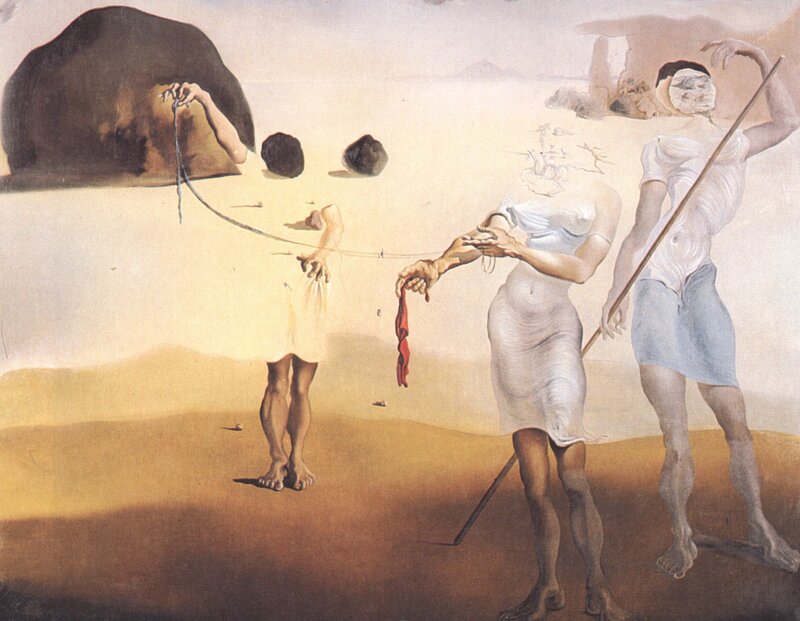 Surreal desert scene with figures