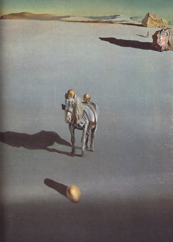Surreal desert with horse and skulls