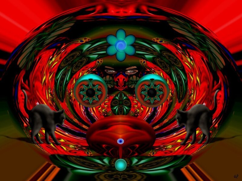 surreal digital art with cats