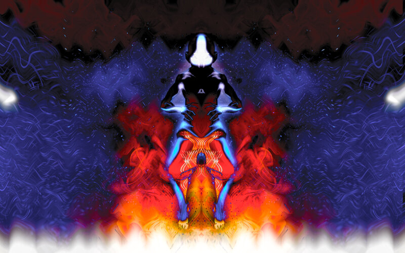 surreal digital art with glowing figure