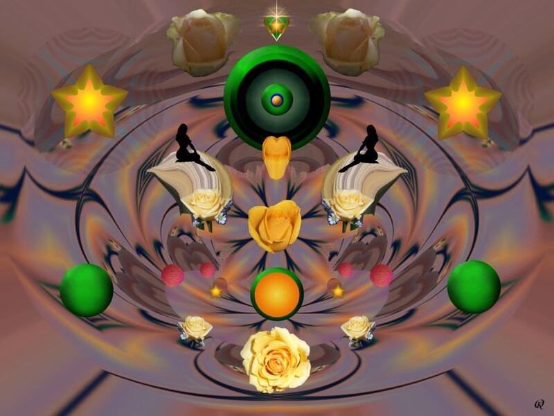 surreal digital art with roses and stars