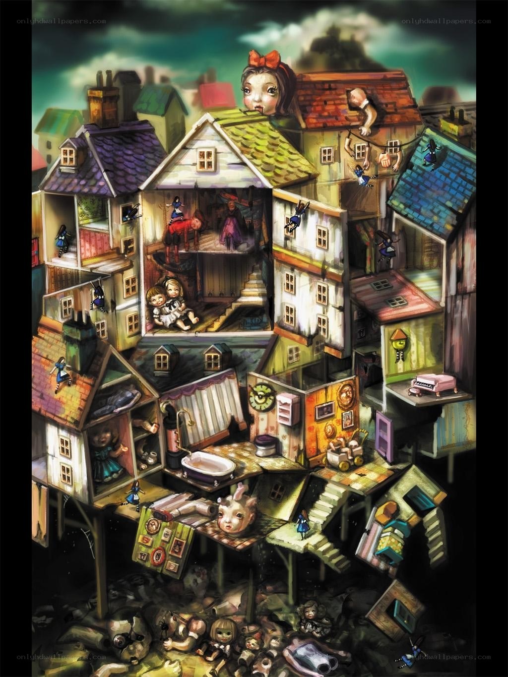 Surreal dollhouse village