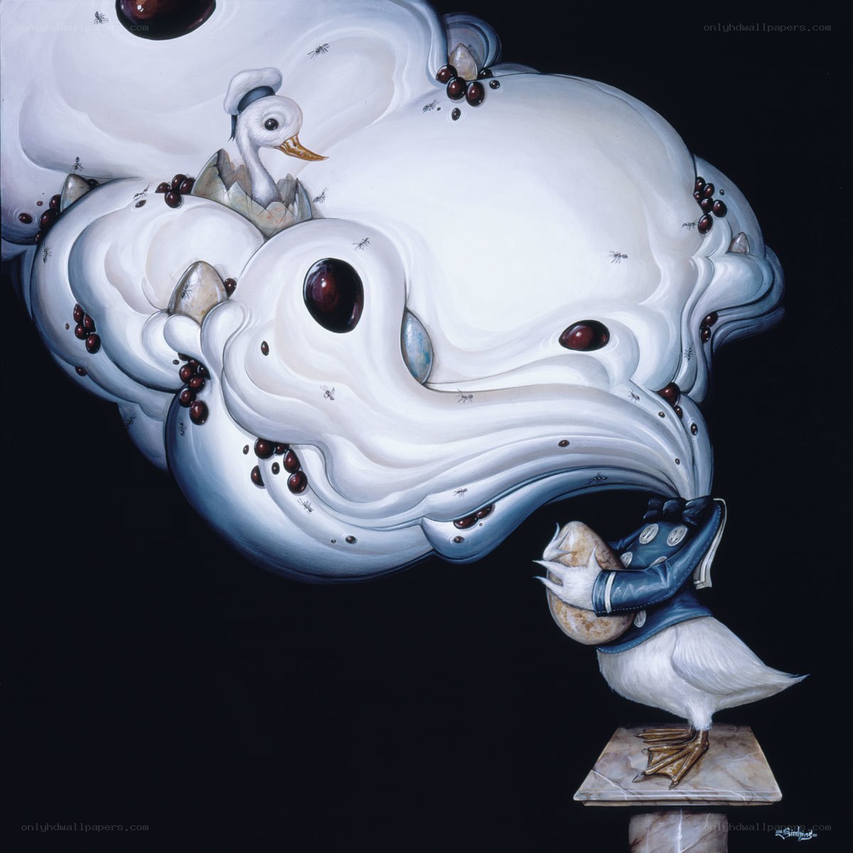 Surreal duck sculpture