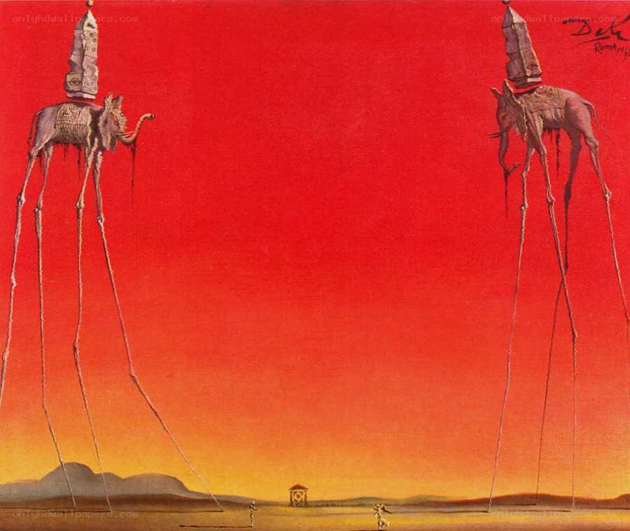 Surreal elephants with obelisks