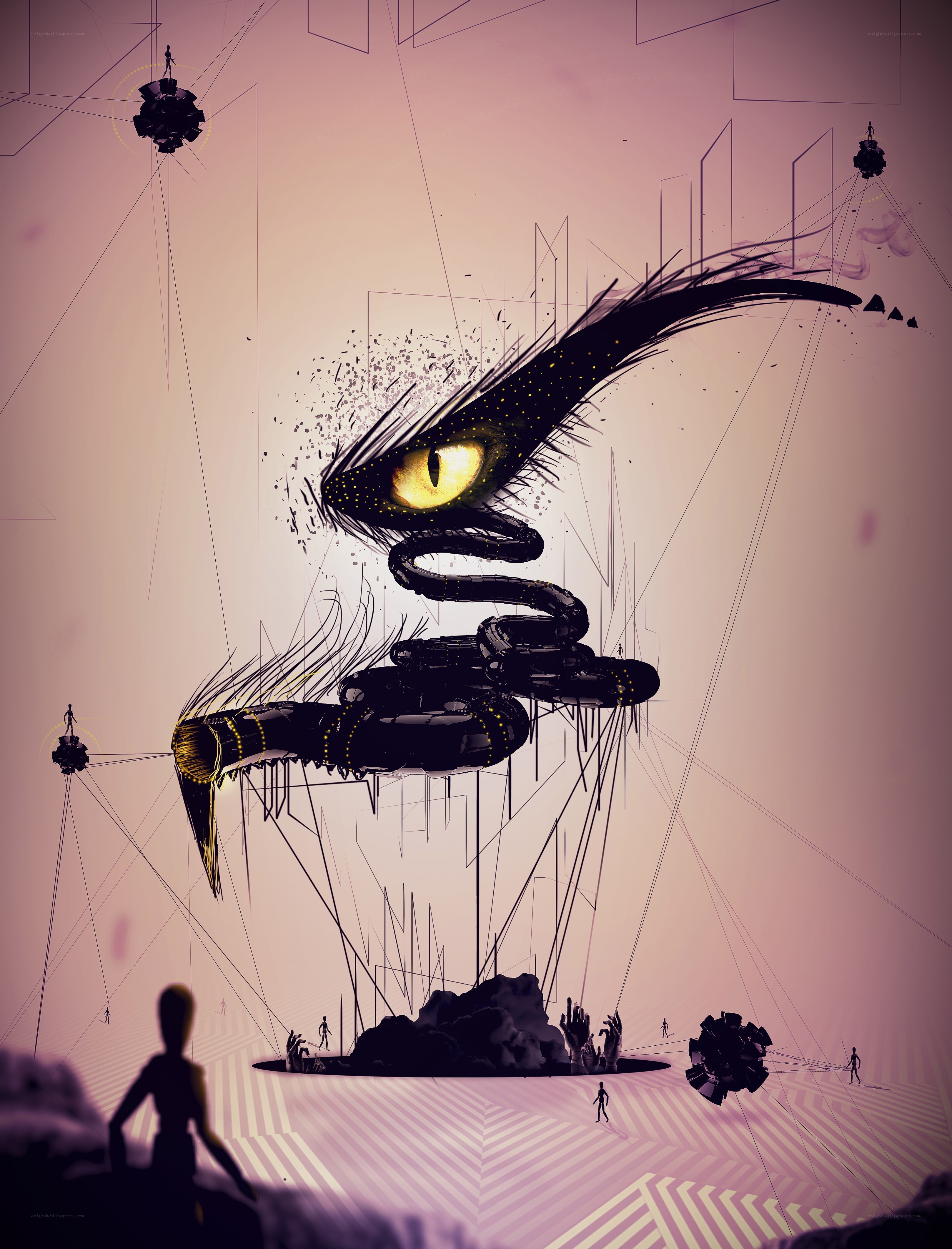 Surreal eye and serpent art