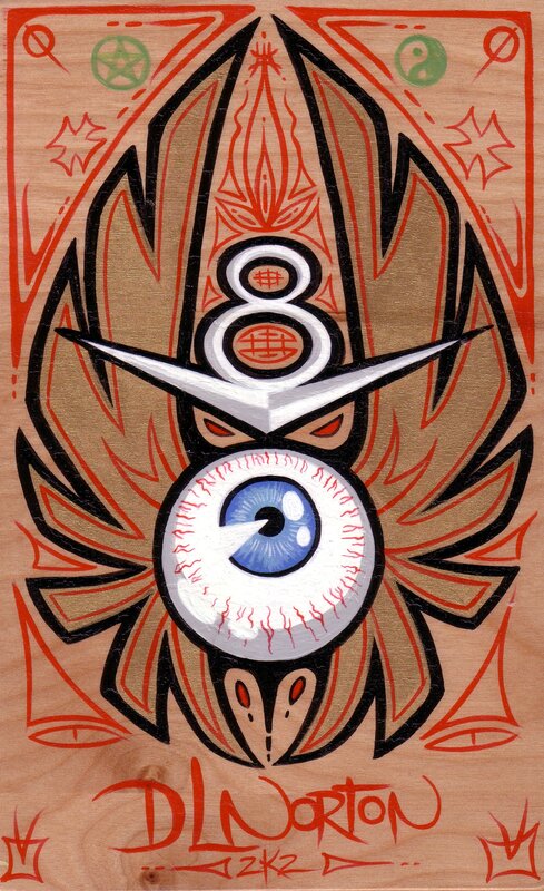 Surreal eye art on wood