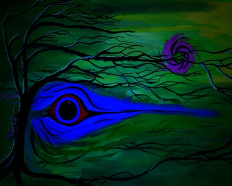 surreal eye in a dark forest