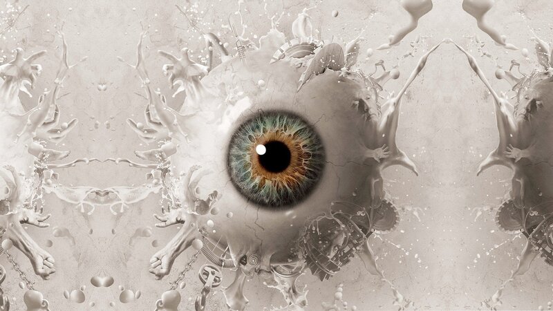 surreal eye with mechanical elements