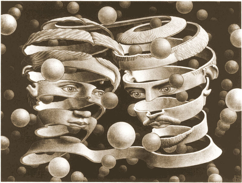 Surreal face spirals with spheres