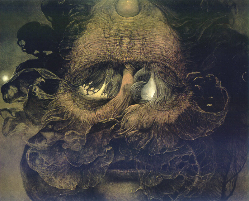 Surreal face with glowing eyes