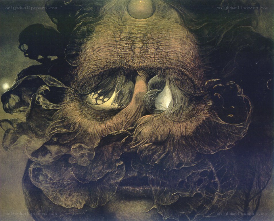 Surreal face with glowing eyes