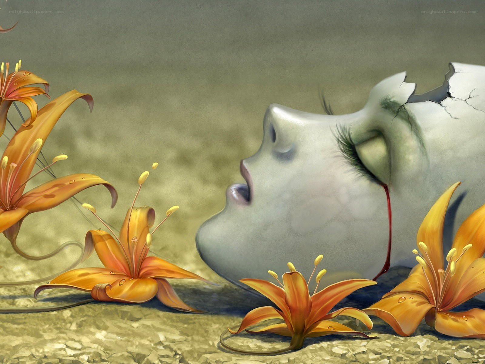 Surreal face with lilies