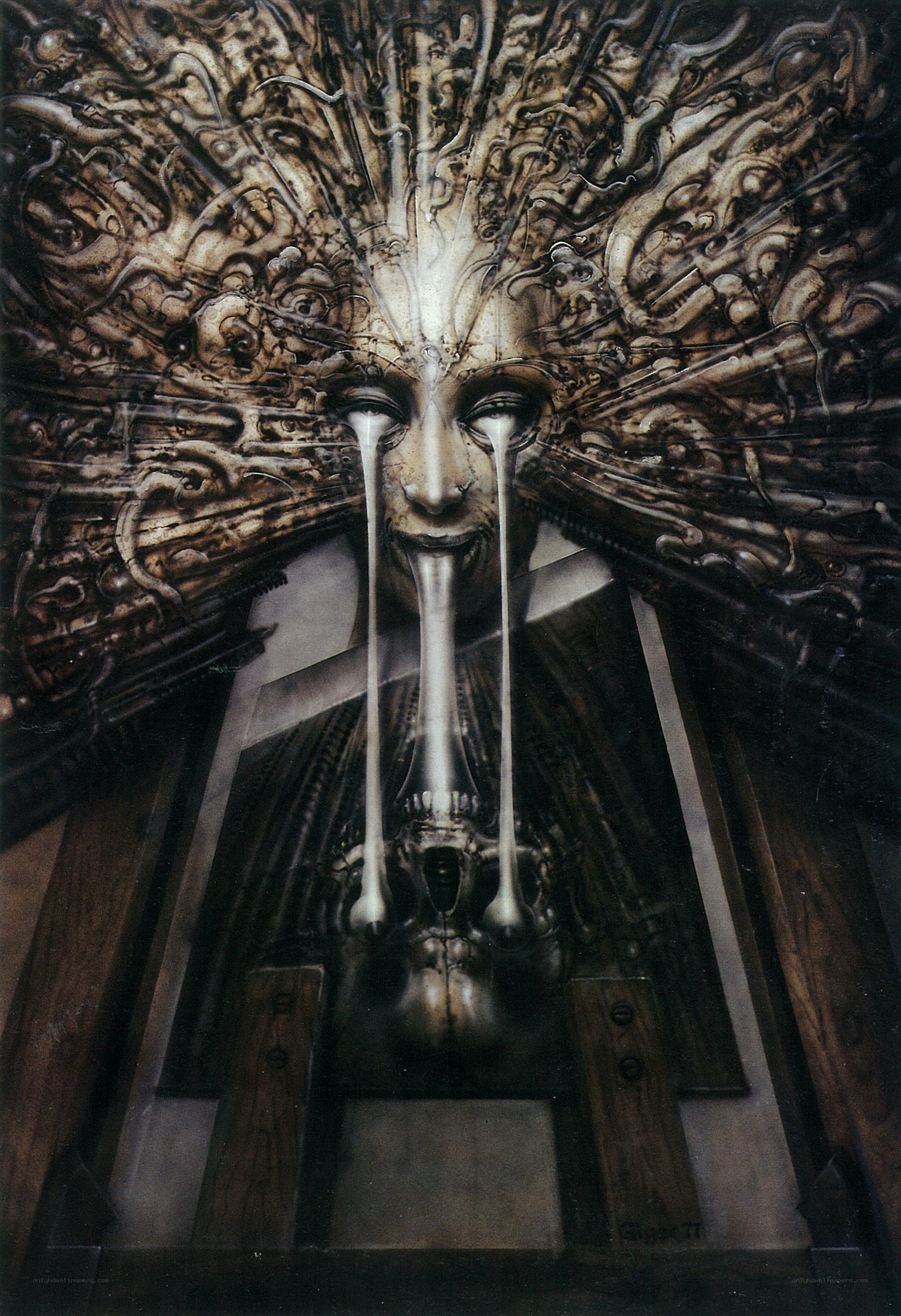 Surreal face with mechanical elements