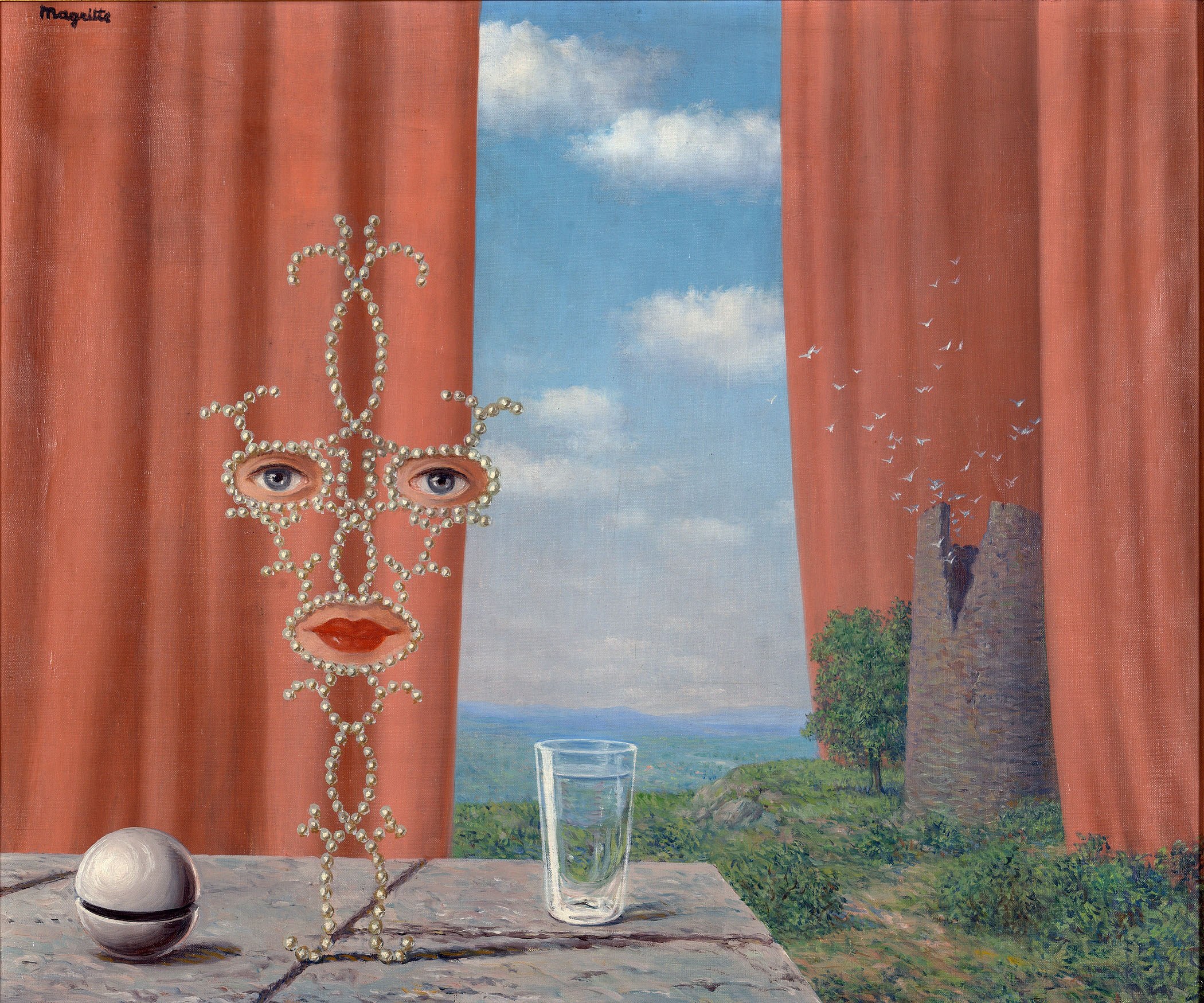 Surreal face with pearls