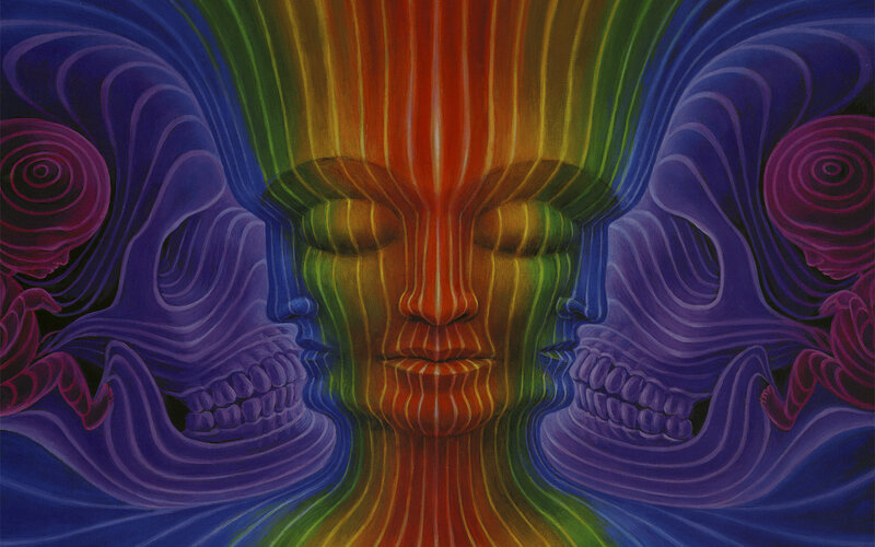 Surreal Face with Skulls