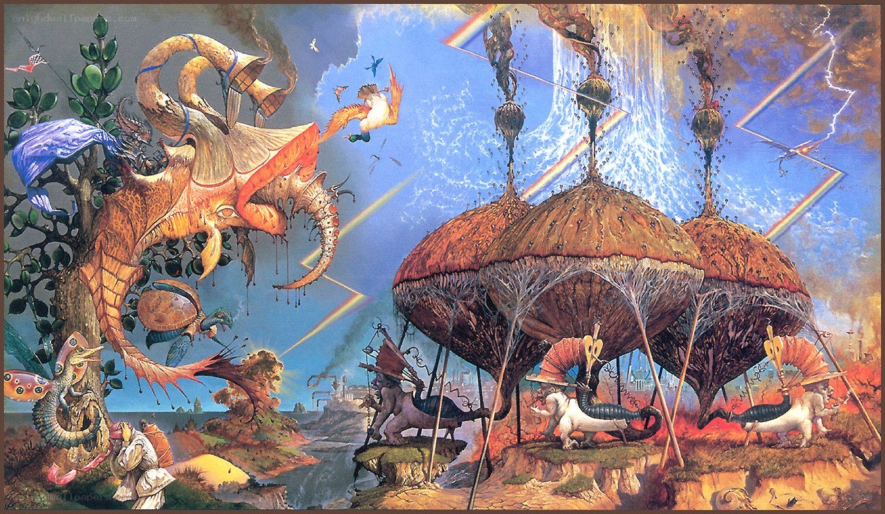 Surreal fantasy landscape with creatures