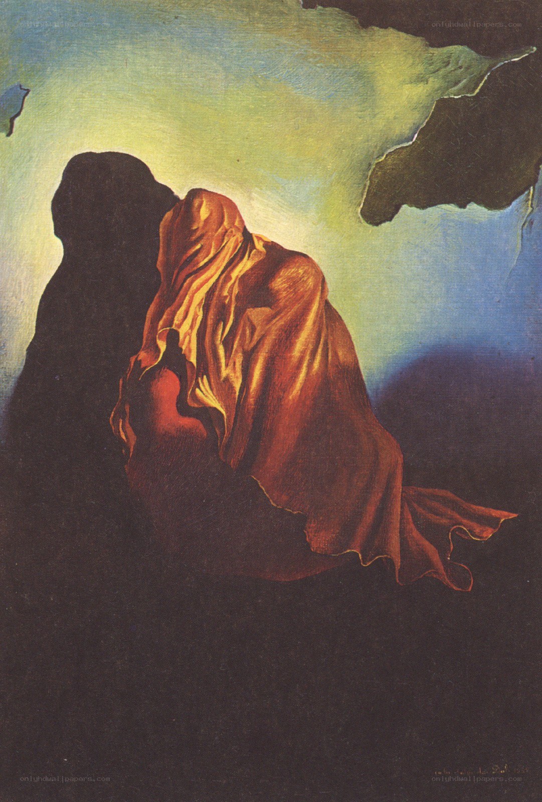 Surreal figure in red cloak