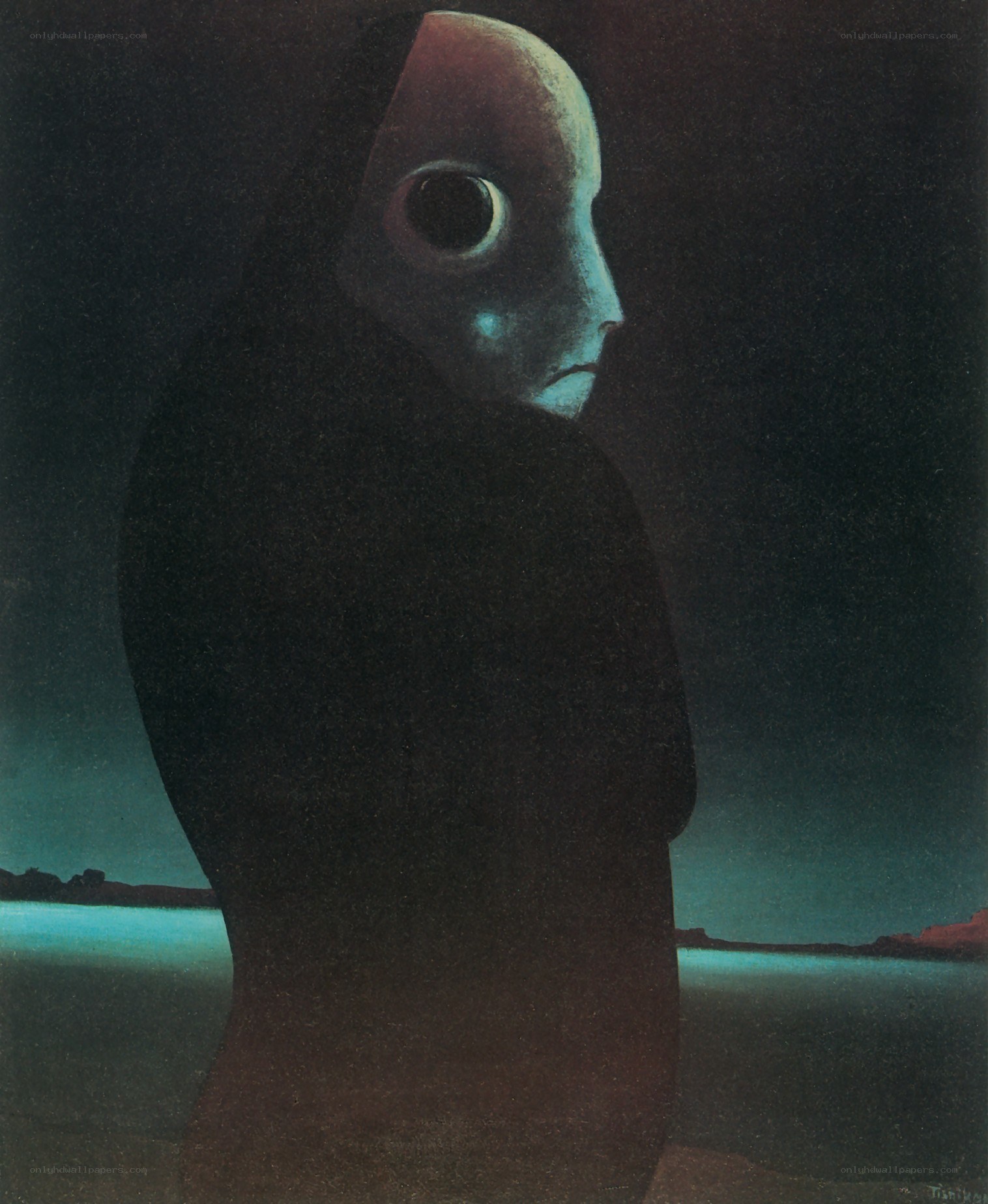 Surreal figure on a shore