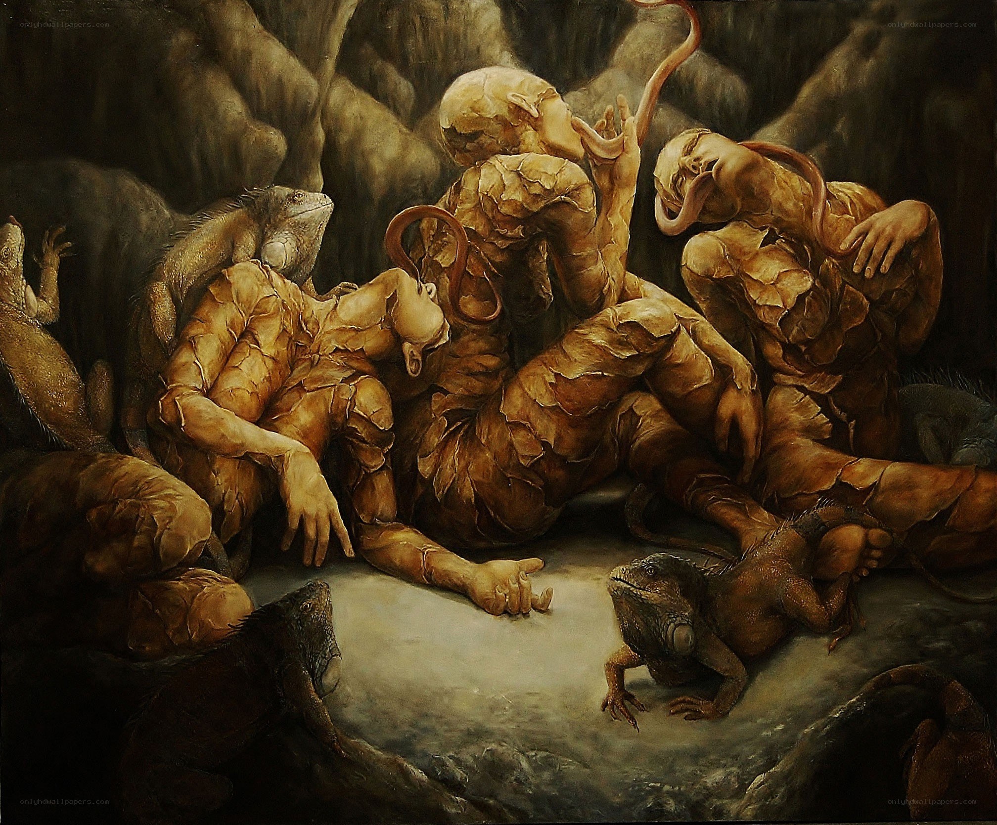 Surreal figures in a cave
