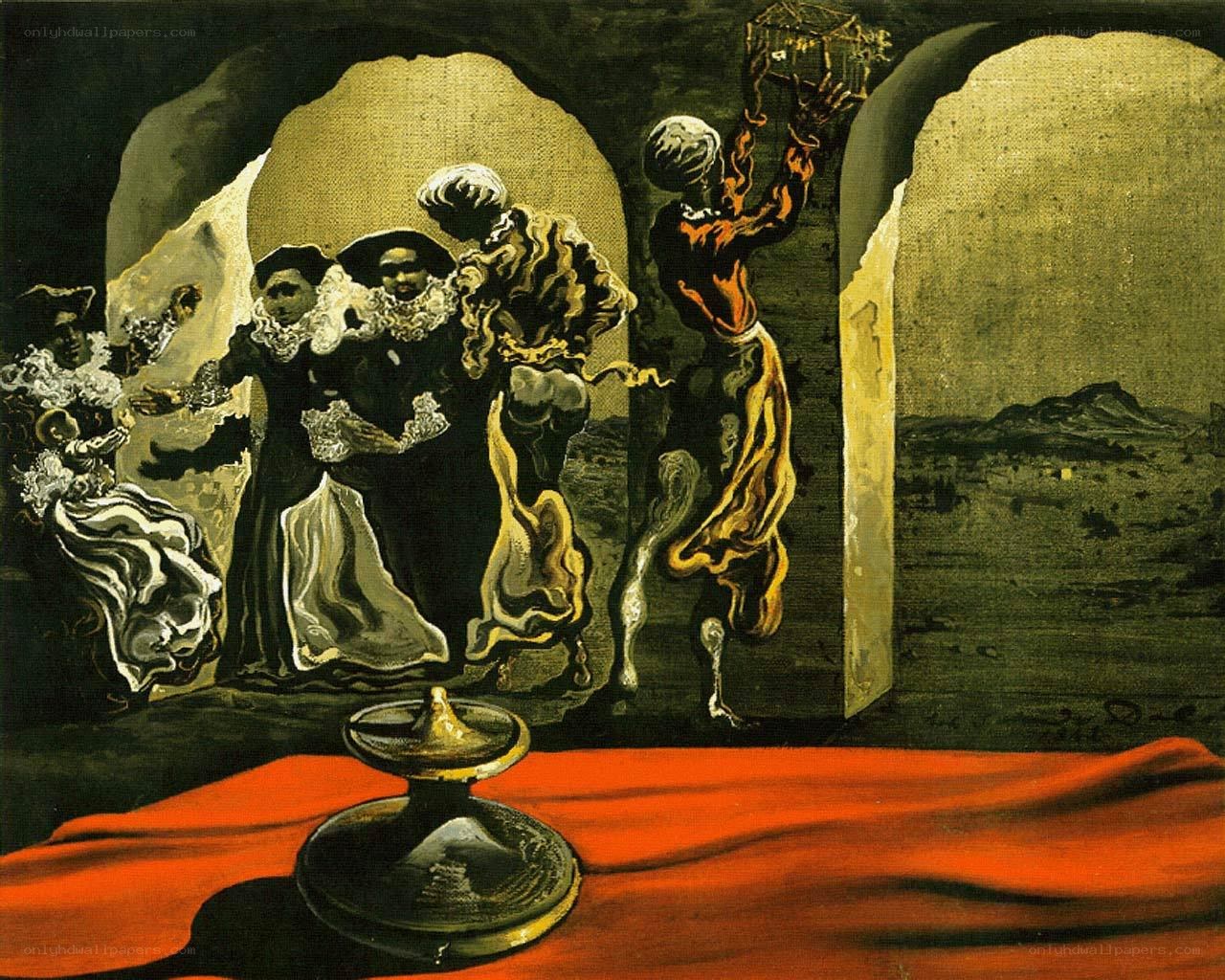 Surreal figures in a dark chamber