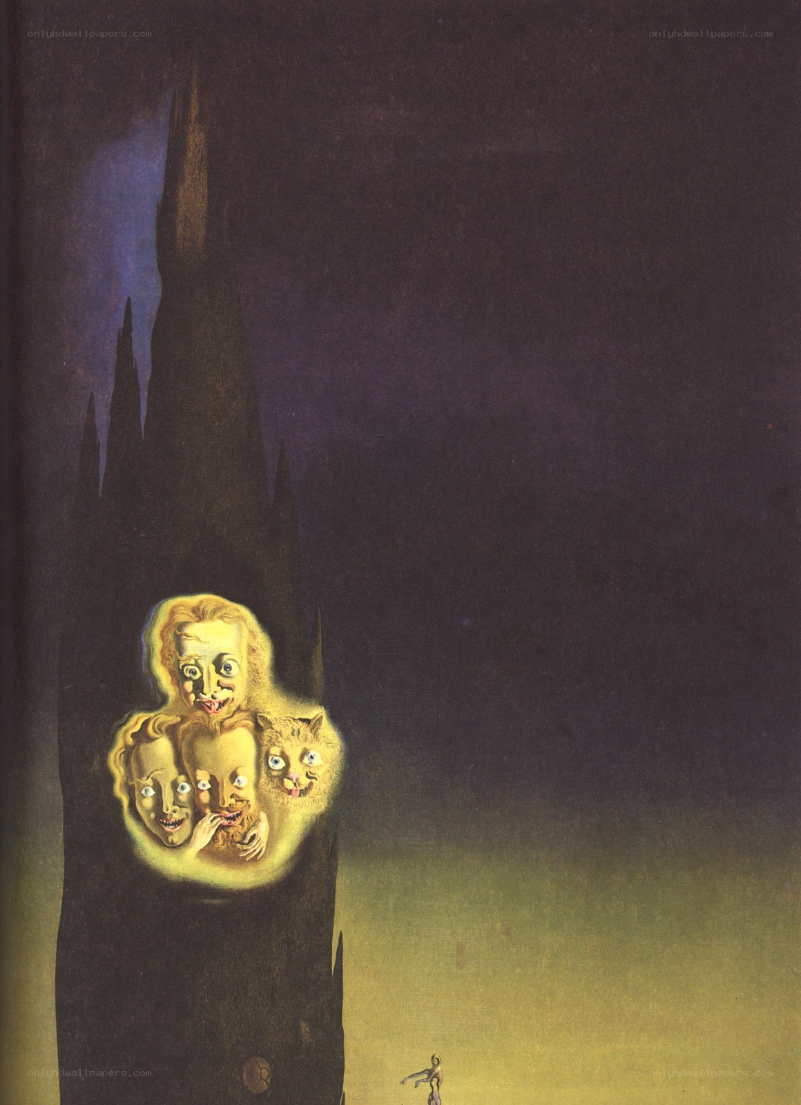 Surreal figures in a dark tower