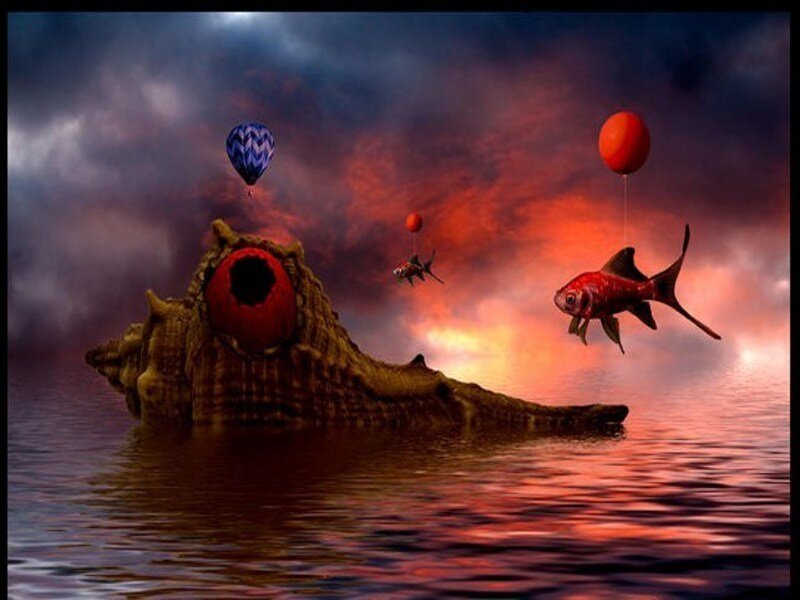 Surreal fish with balloons