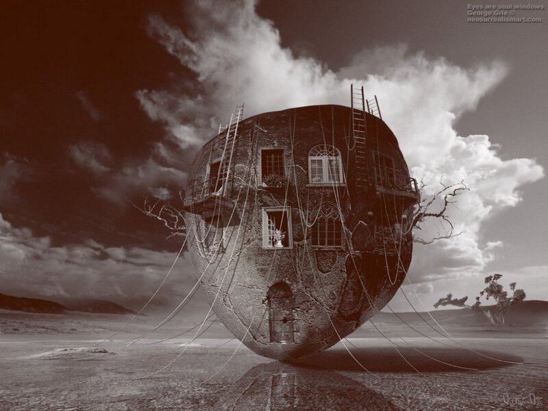 surreal floating house