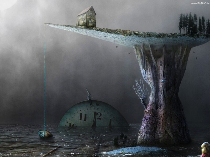 Surreal Floating Island — Gray